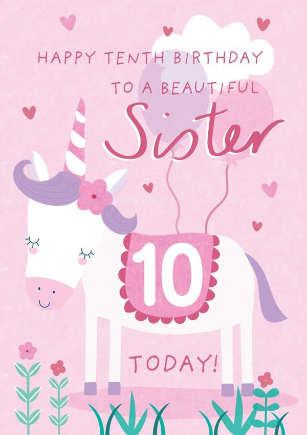 Cute 10th Birthday Card - For Sister - Unicorn created by Juniper and Rose Studio