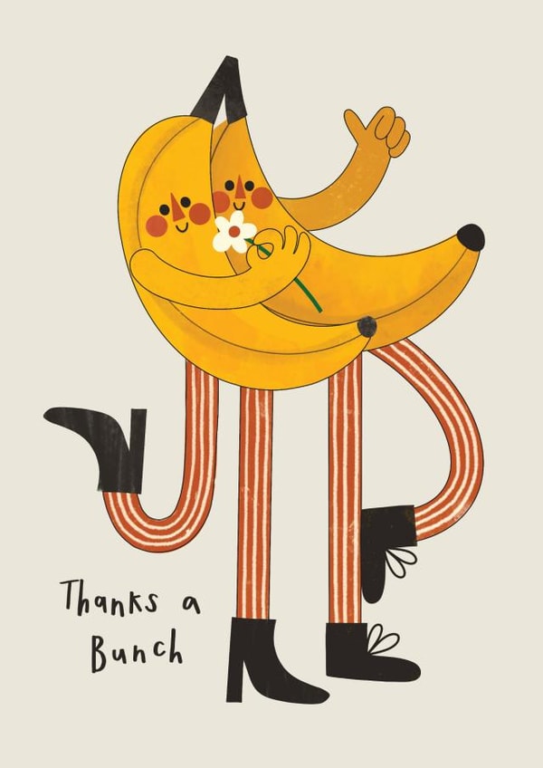 Cute Thank You Card - Banana Pun - Thanks A Bunch created by AbiGoLucky