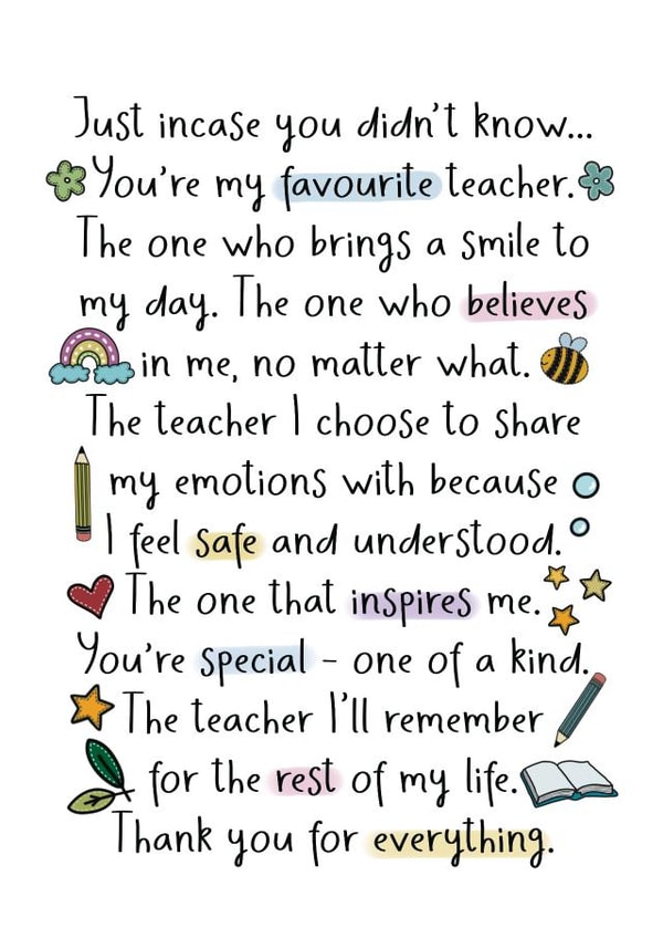 Heartfelt Thank You Card - For Teacher - Sentimental created by And You Can Quote Me