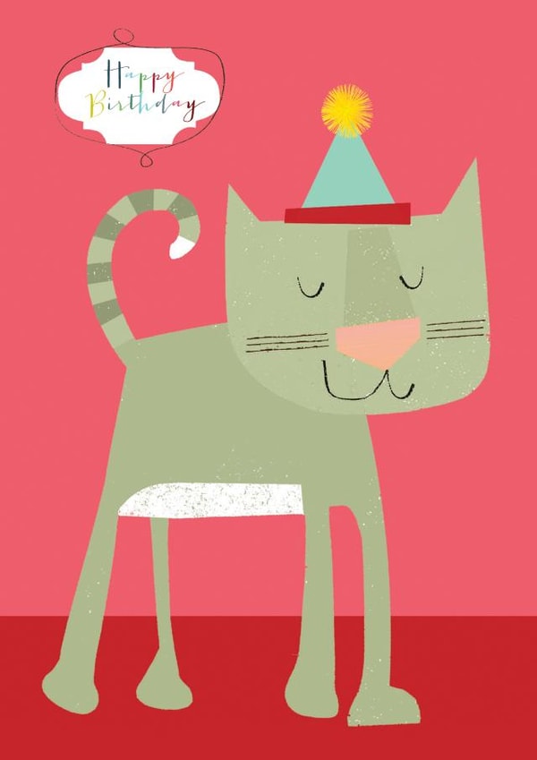 Cute Birthday Card - Cat In A Party Hat - For Kids | thortful