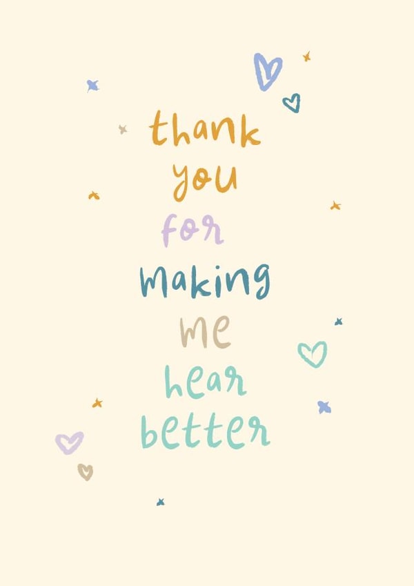 Classic Thank You Card - Making Me Hear Better - Playful Font and Doodles created by Rebecca Prinn