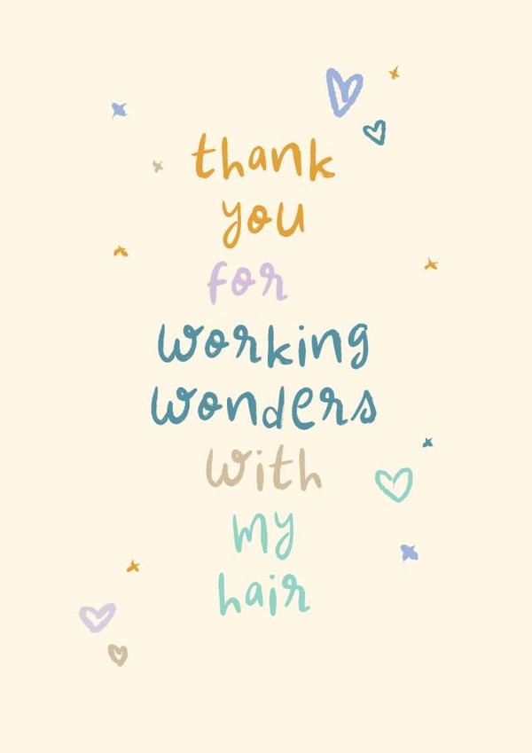 Classic Thank You Card - Working Wonders With My Hair - Playful Type and Doodles created by Rebecca Prinn