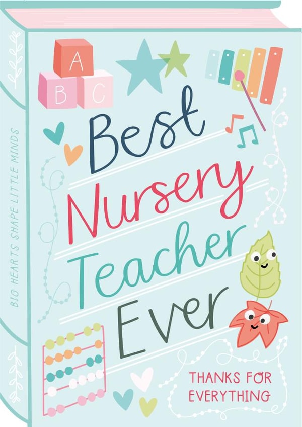 Pretty Thank You Card - Book - Best Nursery Teacher Ever created by Two For Joy Illustration