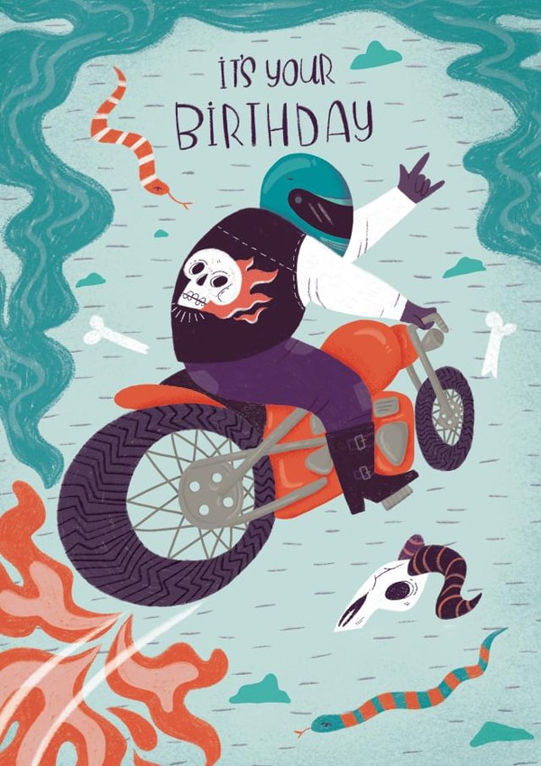 Arty Birthday Card - For Him - Cool Motorbike created by Gina Shord