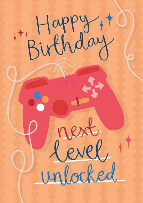 Cute Birthday Card - Gamer - Next Level Unlocked created by Two For Joy Illustration