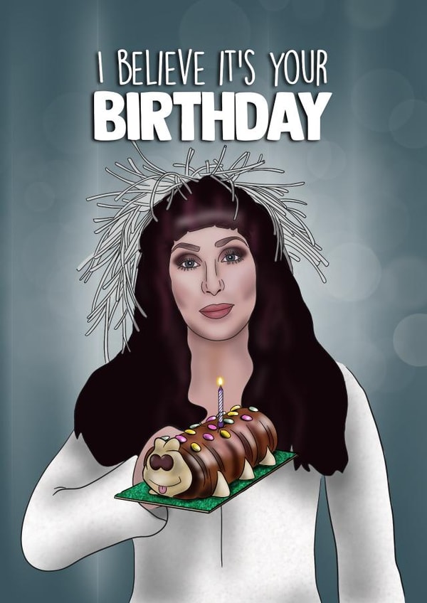 Funny Birthday Card - Cher and Colin Caterpillar - I Believe It’s Your Birthday created by I Draw Stuff