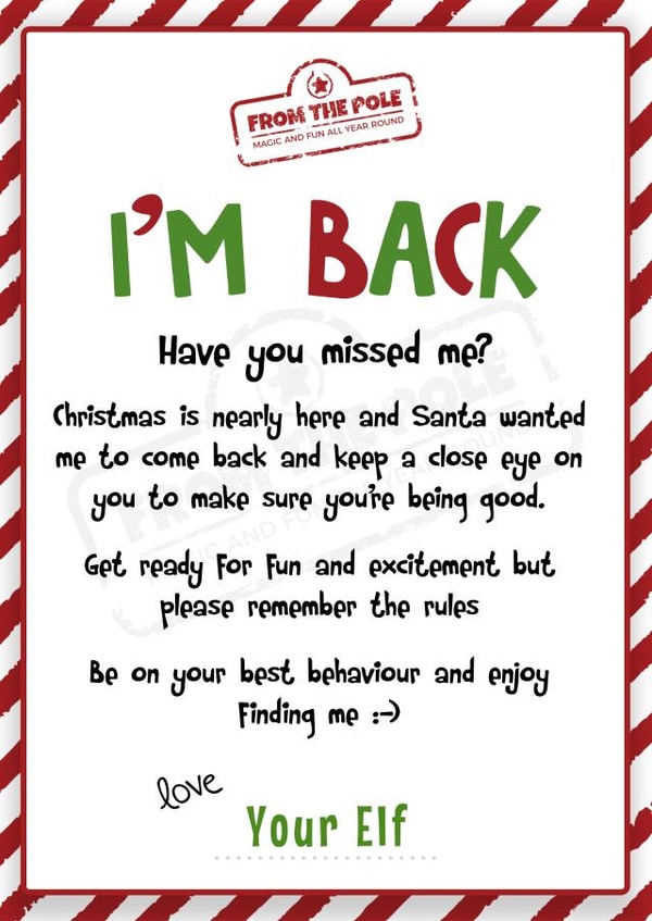 Funny Christmas Card - For Kids - From Elf On The Shelf - I'm Back Letter created by Neil Thurlwell