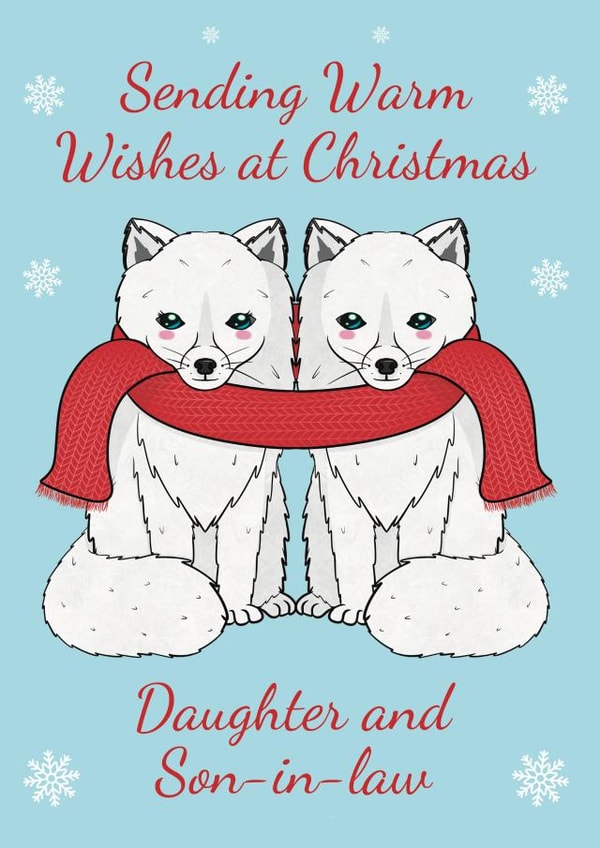 Cute Christmas Card - For Daughter and Son In Law - Cute Arctic Foxes created by @Cupsie's Creations