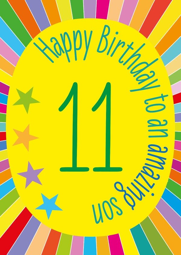 Fun 11th Birthday Card - For Son - Colourful Stars created by size3art