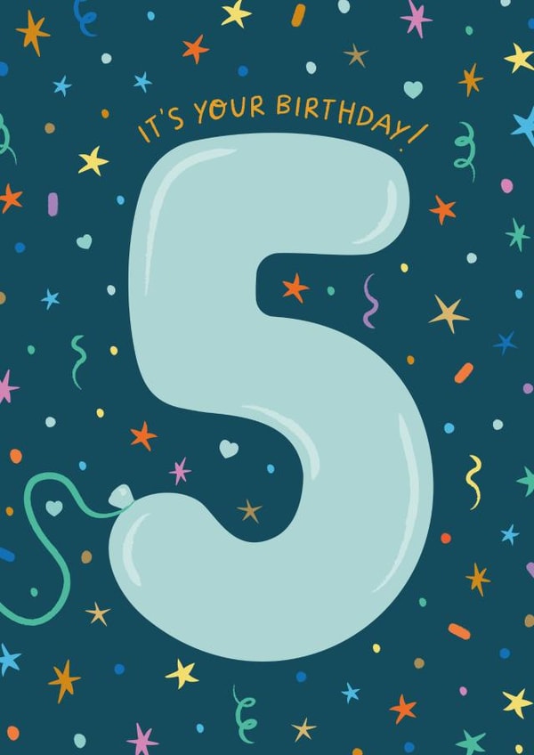 Cute 5th Birthday Card - 5 Balloon - For Kids created by The Pattern Press