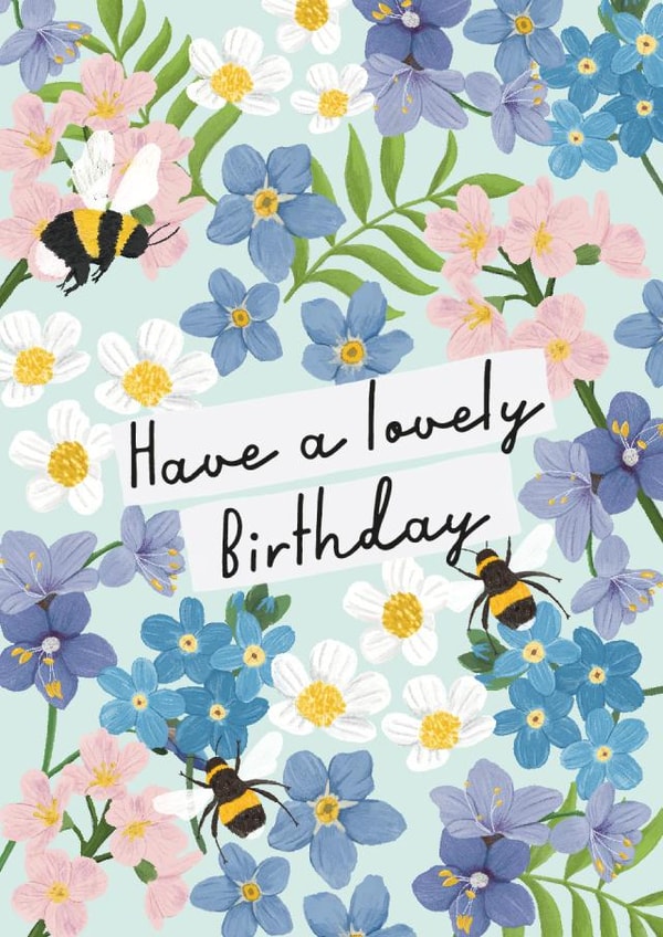 Pretty Birthday Card - For Her - Wild Flowers and Bumble Bees created by Rebecca Grantham