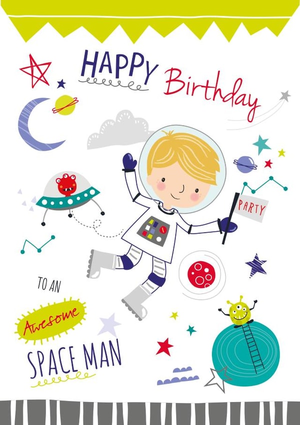 Kids Birthday Space Man Alien Astronaut Card created by Little Stringers