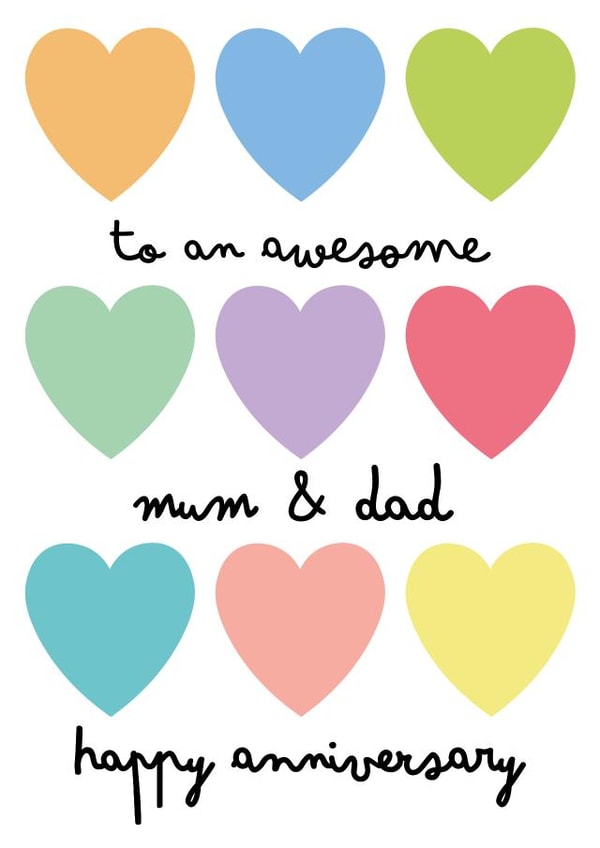 Colourful Anniversary Card For Mum & Dad - Hearts - Parents Anniversary created by size3art