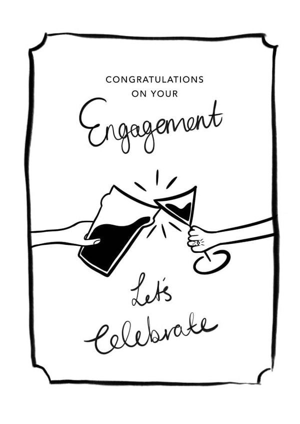 Cute Hand-Drawn Engagement Card for Couples – Cheers with Cocktails created by Kefi Design Studios