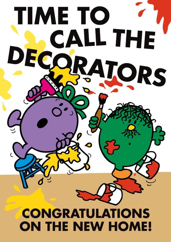 Funny New Home Card - Mr. Clumsy and Little Miss Naughty - Time to Call the Decorators created by Mr. Men