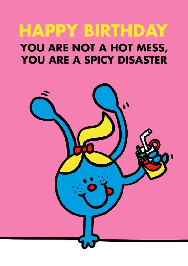 Funny Birthday Card - Little Miss Somersault - Hot Mess, Spicy Disaster - Mr. Men created by Mr. Men