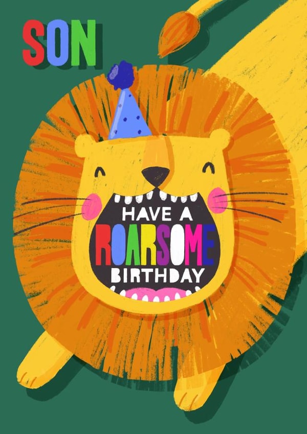 Cute Birthday Card - For Son - Roarsome Lion created by Nicola Watson