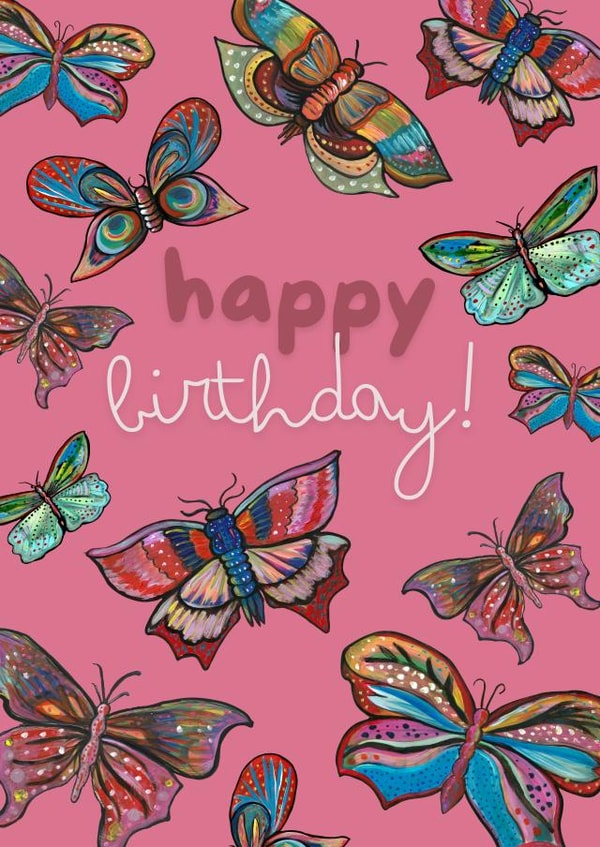 Cute pink butterfly card for little girl birthday - blank for your message created by Plant Based Paintings