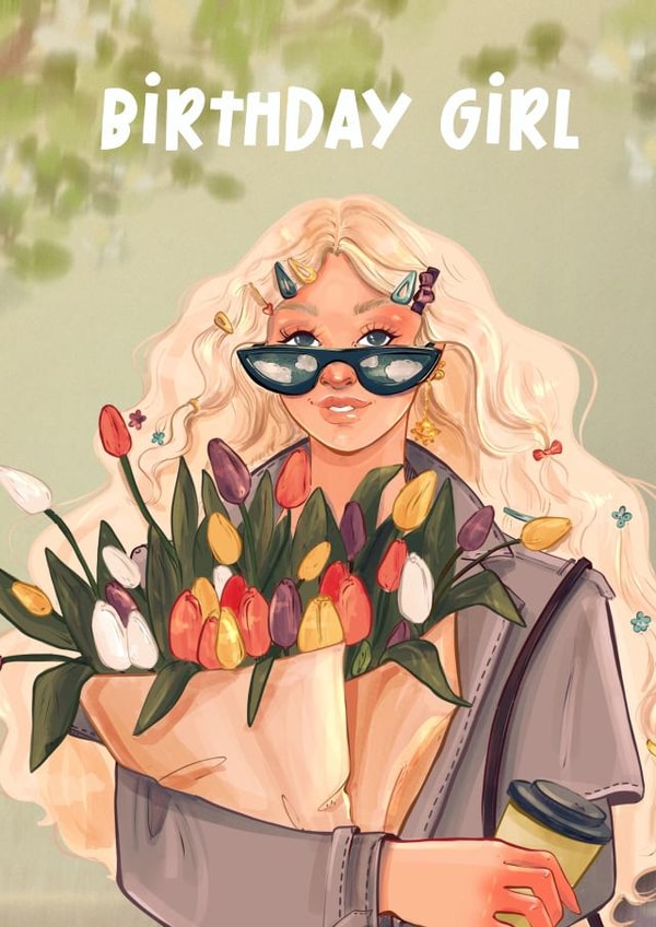 Cute birthday card for pretty birthday girl created by Albina Uvarova