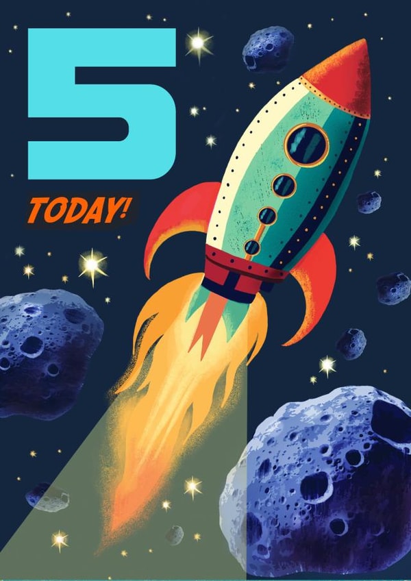 5th birthday cool space rocket card created by Rocket68