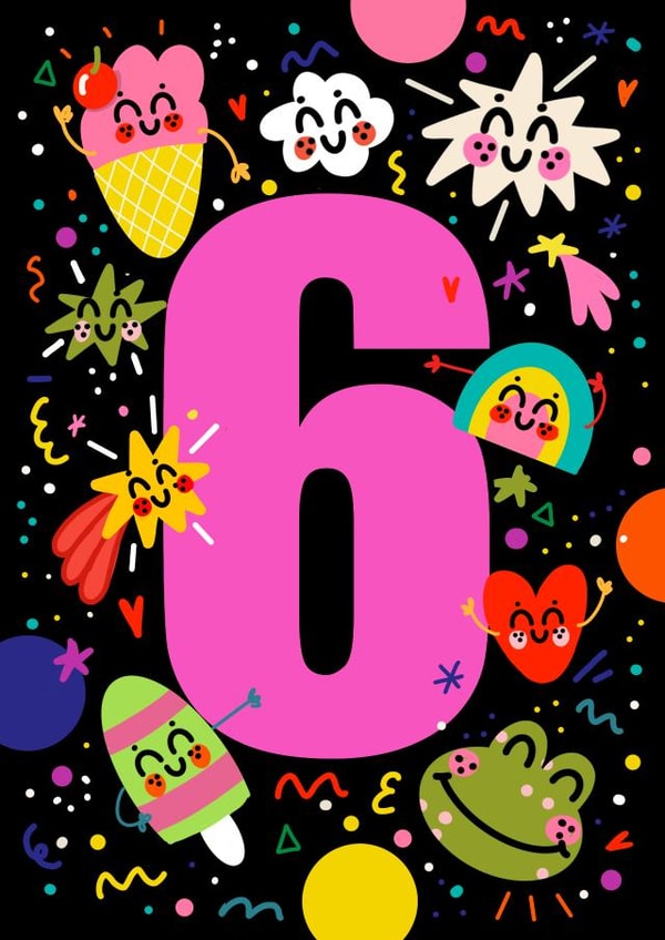 Cute Birthday Card - 6th - Retro Space created by NICHOLA COWDERY ILLUSTRATIONS