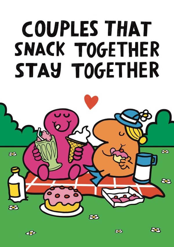Funny Mr. Men Anniversary Card - Couples That Snack Together Stay Together created by Mr. Men