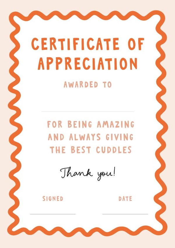 Certificate of appreciation thank you card, personalise fill in the blanks card created by Paper & Wool