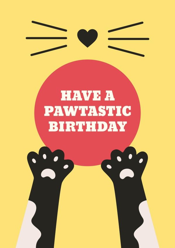 Cute birthday card with cats paws and whispers created by Ella Designs