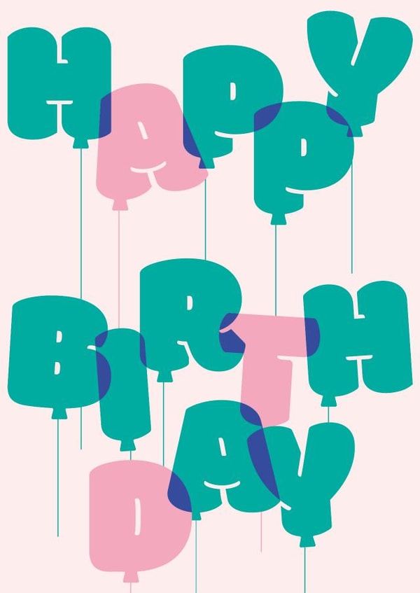 Cute Birthday Card - Green and Pink Balloons created by Dicky Bird