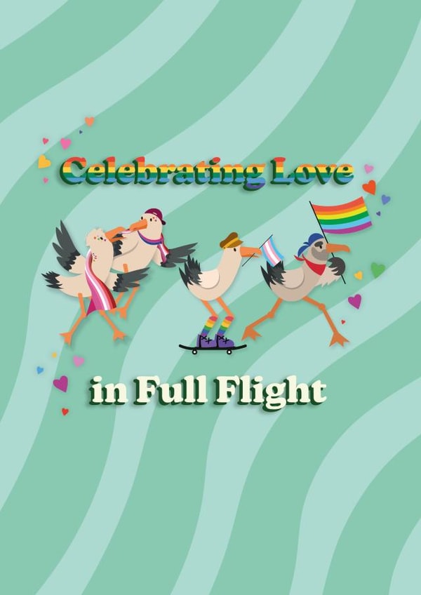 Brighton Pride LGBTQ+ Greeting Card - Seagull Generations In Pride Format created by Imy Designs