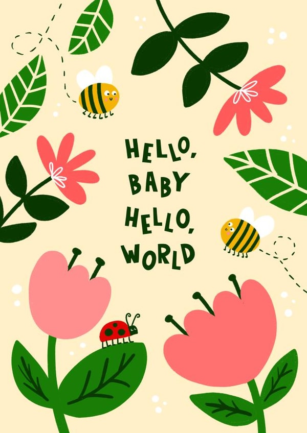 Cute New Baby Card for New Parents - Flowers - Hello Baby created by Lucy Maggie Designs