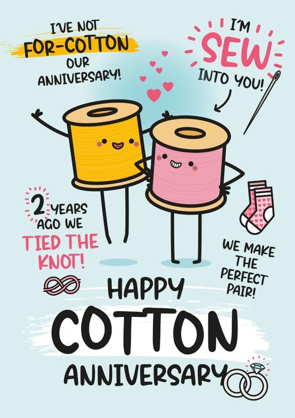 Cute Anniversary Card - 2nd Anniversary - Funny Card For Cotton Anniversary created by Twisted Haggis