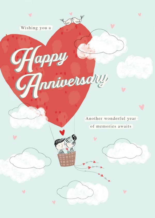Cute Anniversary card - Hot Air Balloon - Memories Await created by Orchard Design House