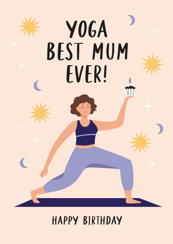 Cute Birthday Card for Mum - Yoga Best Mum Ever - Exercise created by Lucy Marie Design