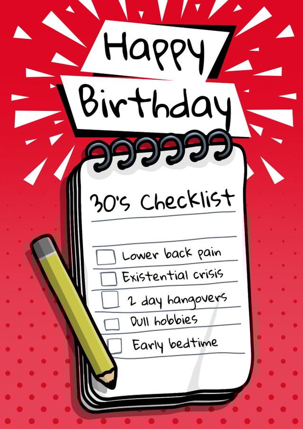 30th Birthday Card | Funny 30 Card | 30’s Checklist | Rude Birthday Card created by Millstones & Moor