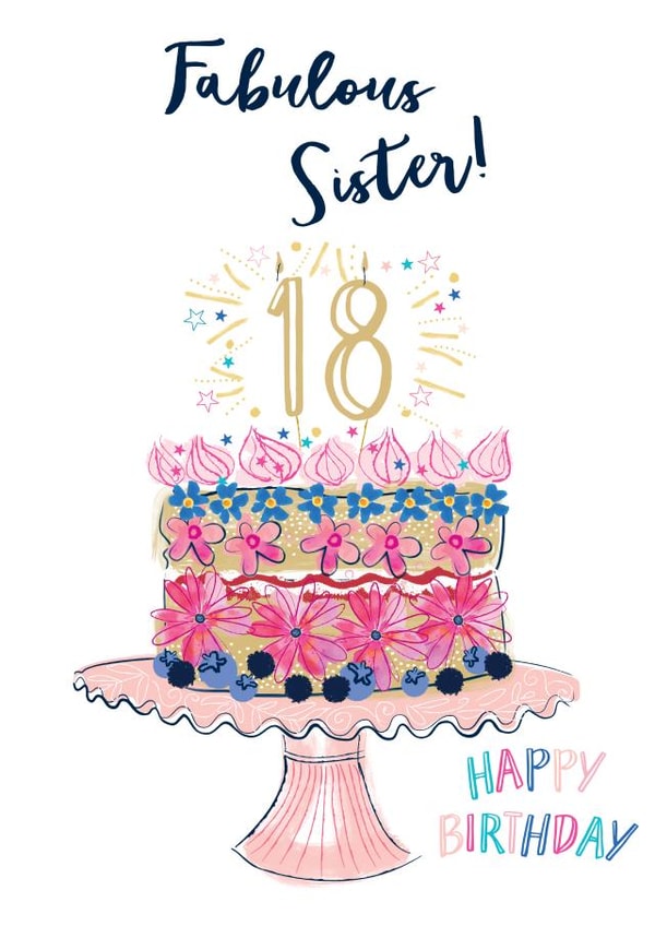 Sister 18th birthday cake card created by Katie Phythian Design