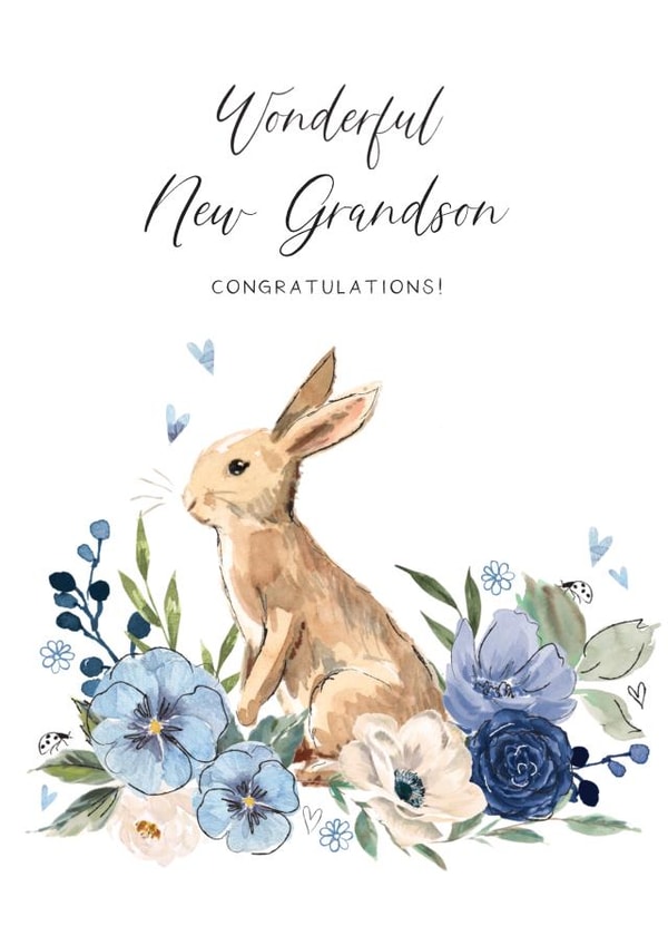 Birth of a new grandson cute rabbit design created by Katie Phythian Design