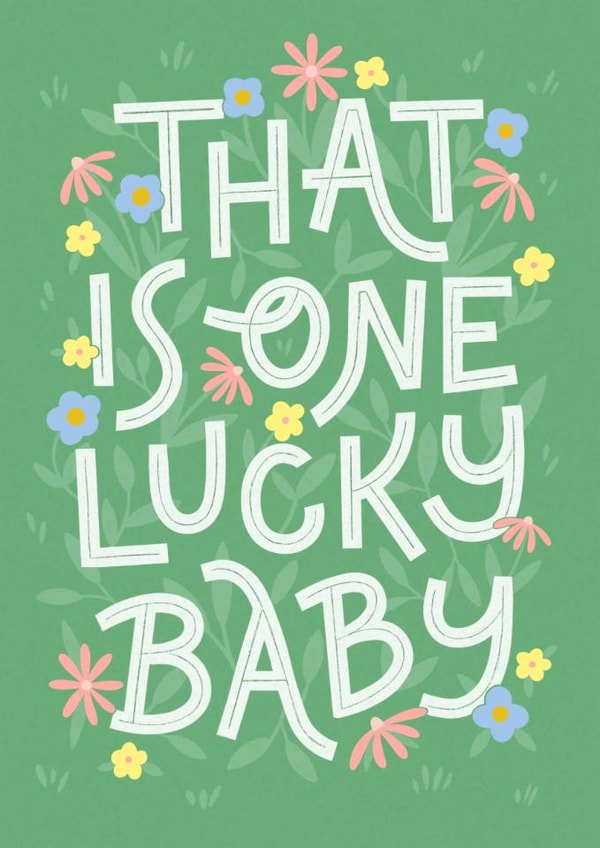 One Lucky Baby! - Cute Botanical New Baby Pregnancy Card created by by Rachel Manzano