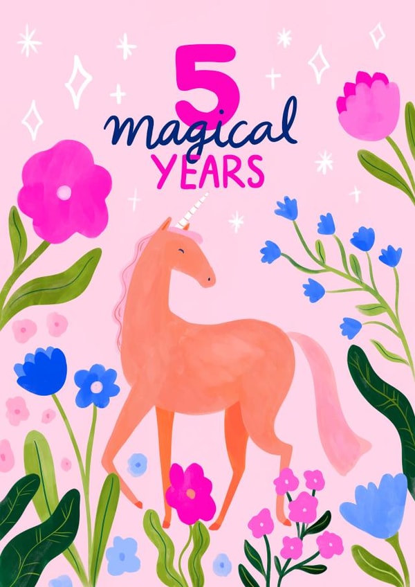 Cute 5th Birthday Card - Pretty Magical Unicorn - For Her created by Carla Ellis