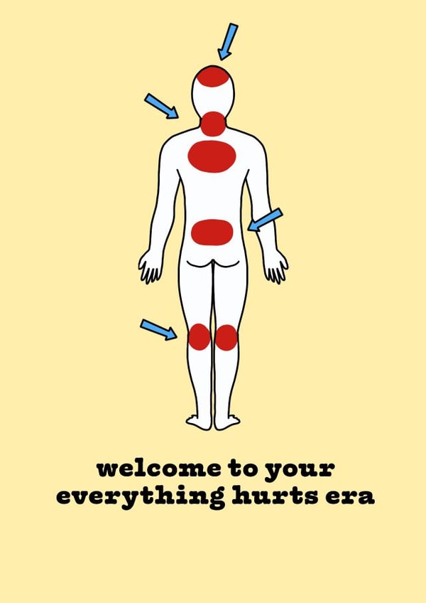 Cheeky Birthday Card - Getting Older - Everything Hurts Era created by The Modest Lobster