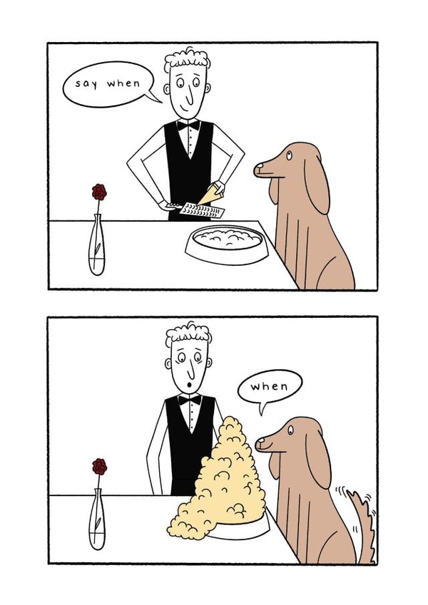 Funny Birthday Card - More Cheese - Parmesan Dog Comic created by Hey Bungalow Designs