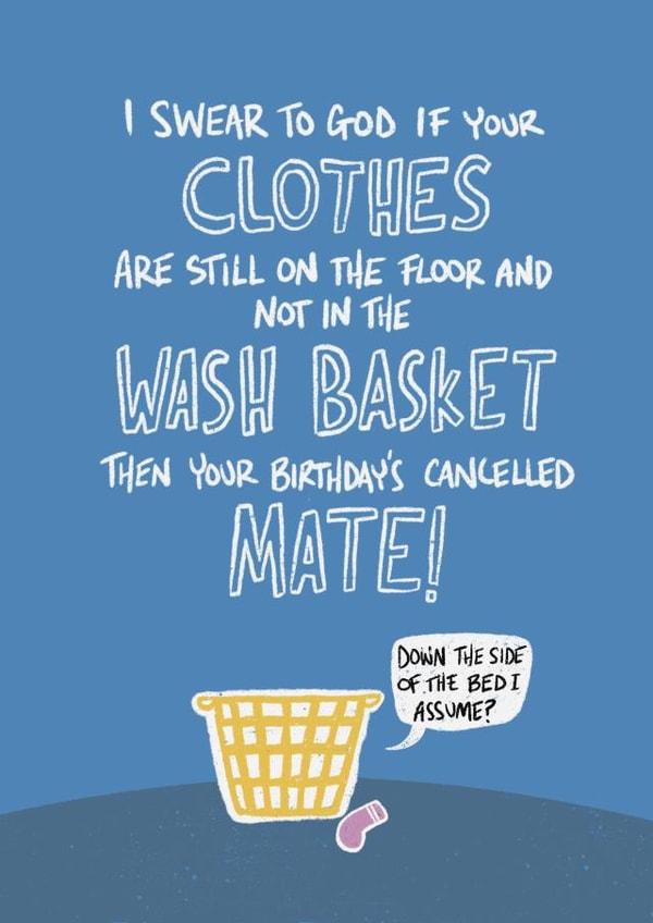 Funny Birthday Card - For Him - Laundry - For Flatmate created by Tommy Blue Illustration