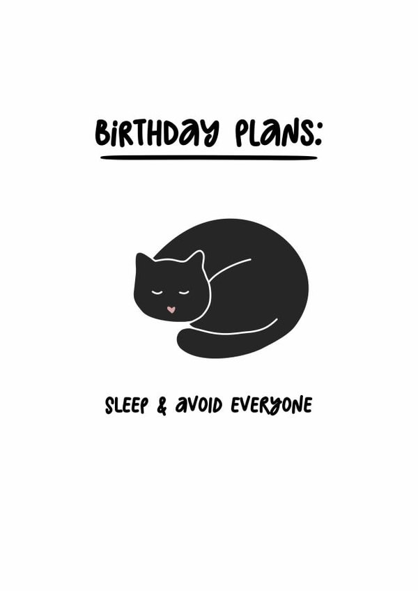 Funny Introvert Birthday Card - Sleeping Cat - Avoid People created by @hollielonglanddesigns