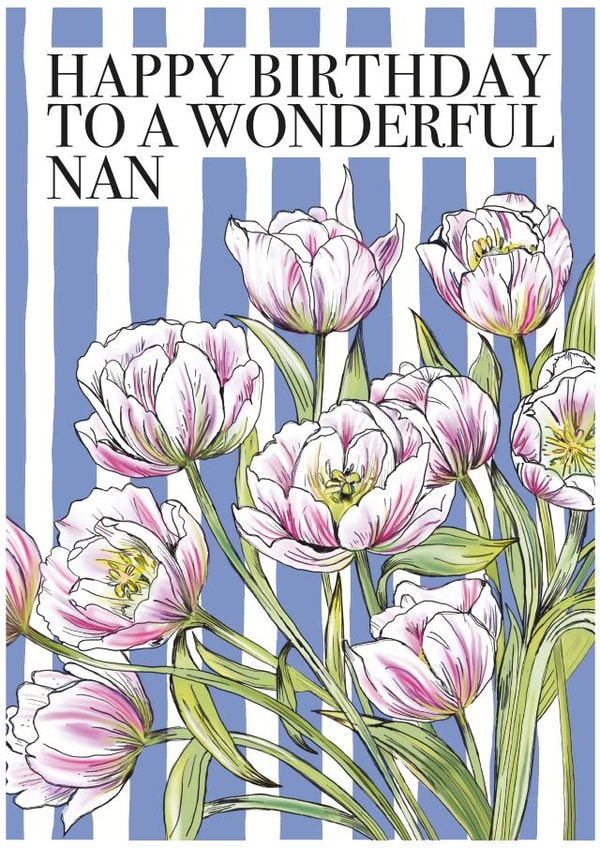 Classic Birthday Card - For Nan - Stripe Floral Flower created by Petal & Paper Co.