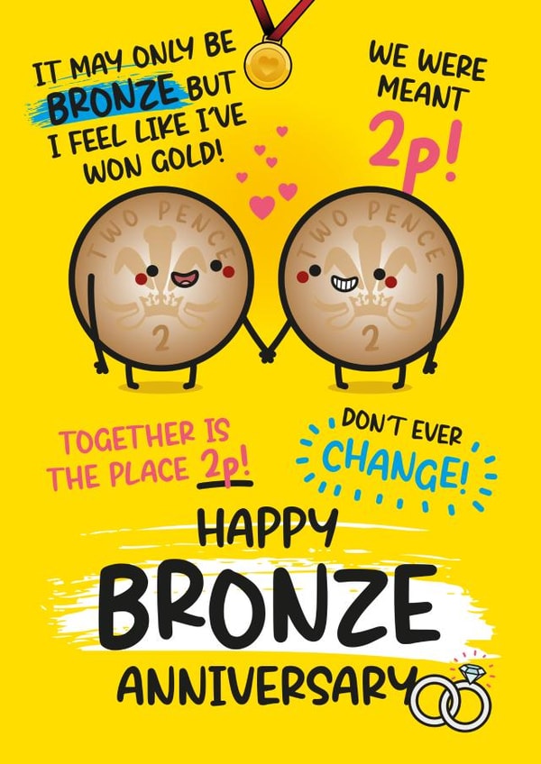 Cute Anniversary Card - 8th Anniversary - For Bronze Anniversary created by Twisted Haggis