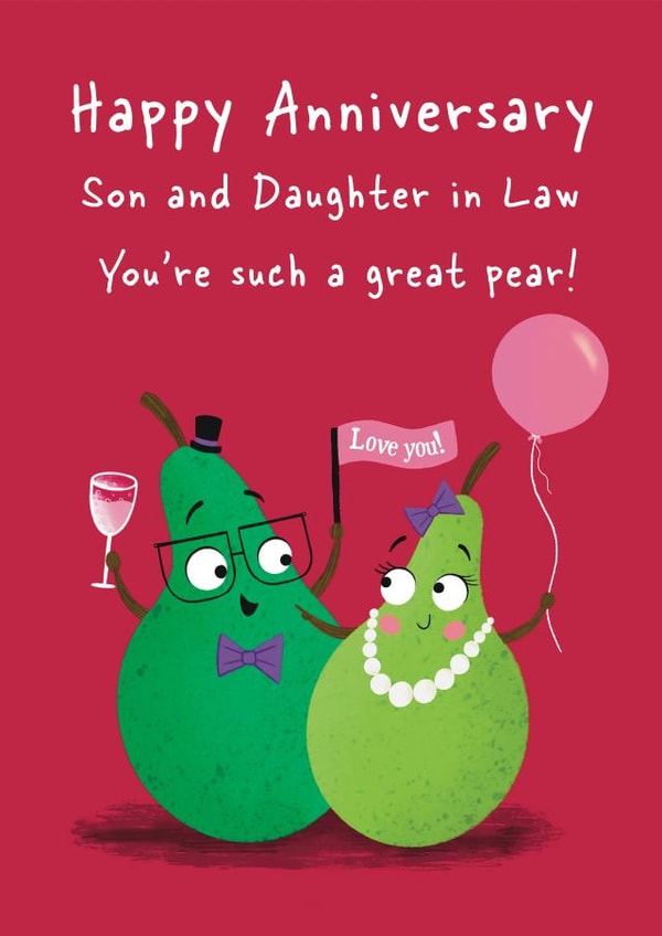 Cute Anniversary Card - For Son and Daughter in Law - Pear Pun created by Hannah Jayne Lewin