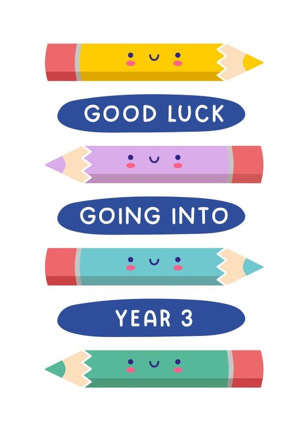 Cute Good Luck Card - First Day - Going into Year 3 - Back to School Card created by Joanne Hawker
