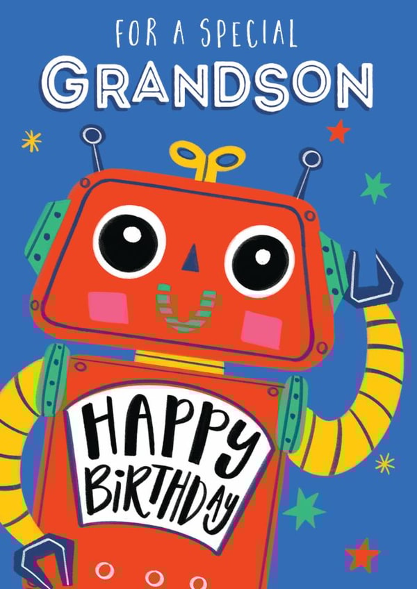 Cute Birthday Card - For Grandson - Robot - AI created by Dalia Clark Design