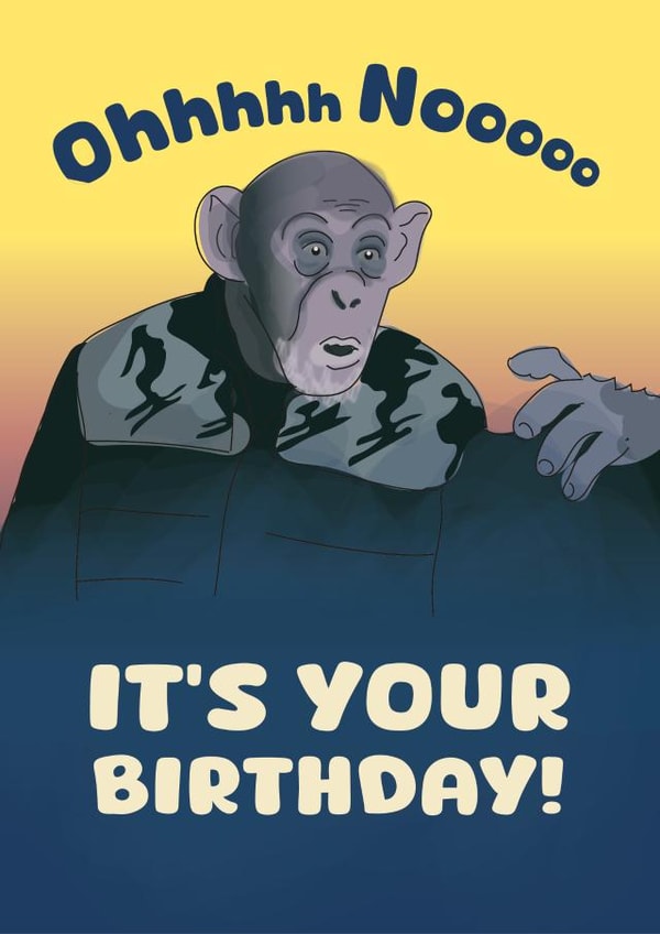 Funny Birthday Card - Oh No Monkey Meme created by Moody Fruit