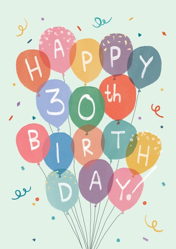 Classic 30th Birthday Card - Bunch of Balloons created by Orchard Design House